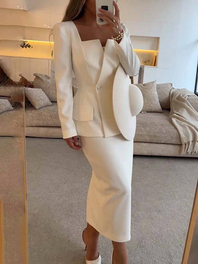 Elegant todelt kontorsæt til kvinder l Blazer & lang nederdel l Vanero