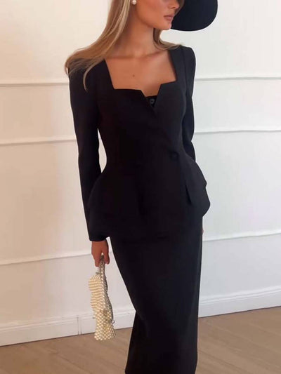 Elegant todelt kontorsæt til kvinder l Blazer & lang nederdel l Vanero