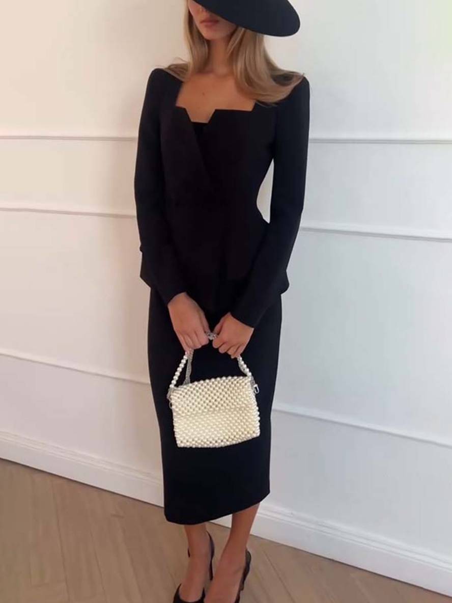 Elegant todelt kontorsæt til kvinder l Blazer & lang nederdel l Vanero