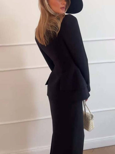 Elegant todelt kontorsæt til kvinder l Blazer & lang nederdel l Vanero