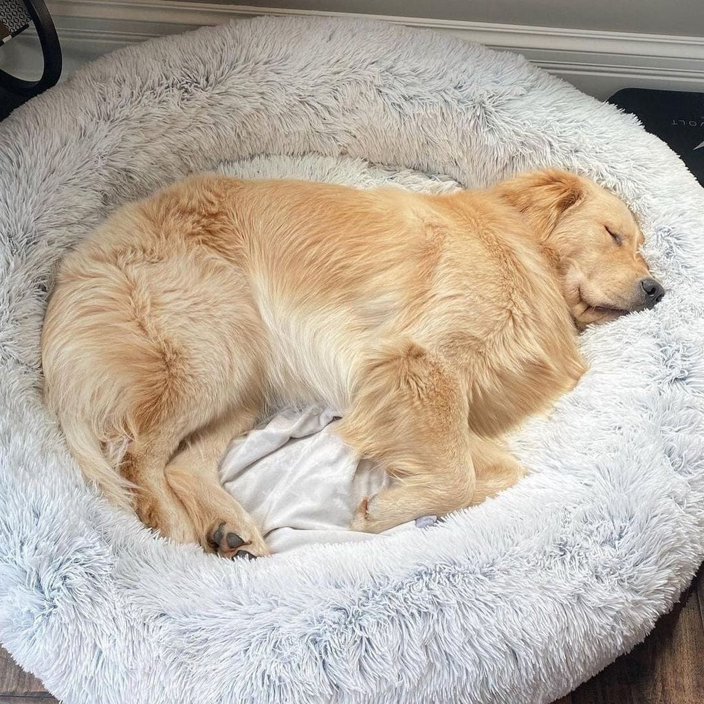 Fluffy Kæledyrsseng Kunstpels | Rund Hunde- & Katteseng Med Høj Kant | Vaskbar Indendørs Soveplads | Vanero
