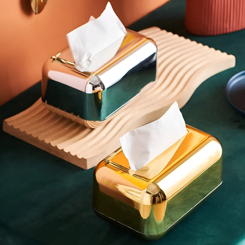 CaseDeluxe | Spejl Finish Guld Tissue Box Opbevaringsboks Holder/Organizer | Vanero