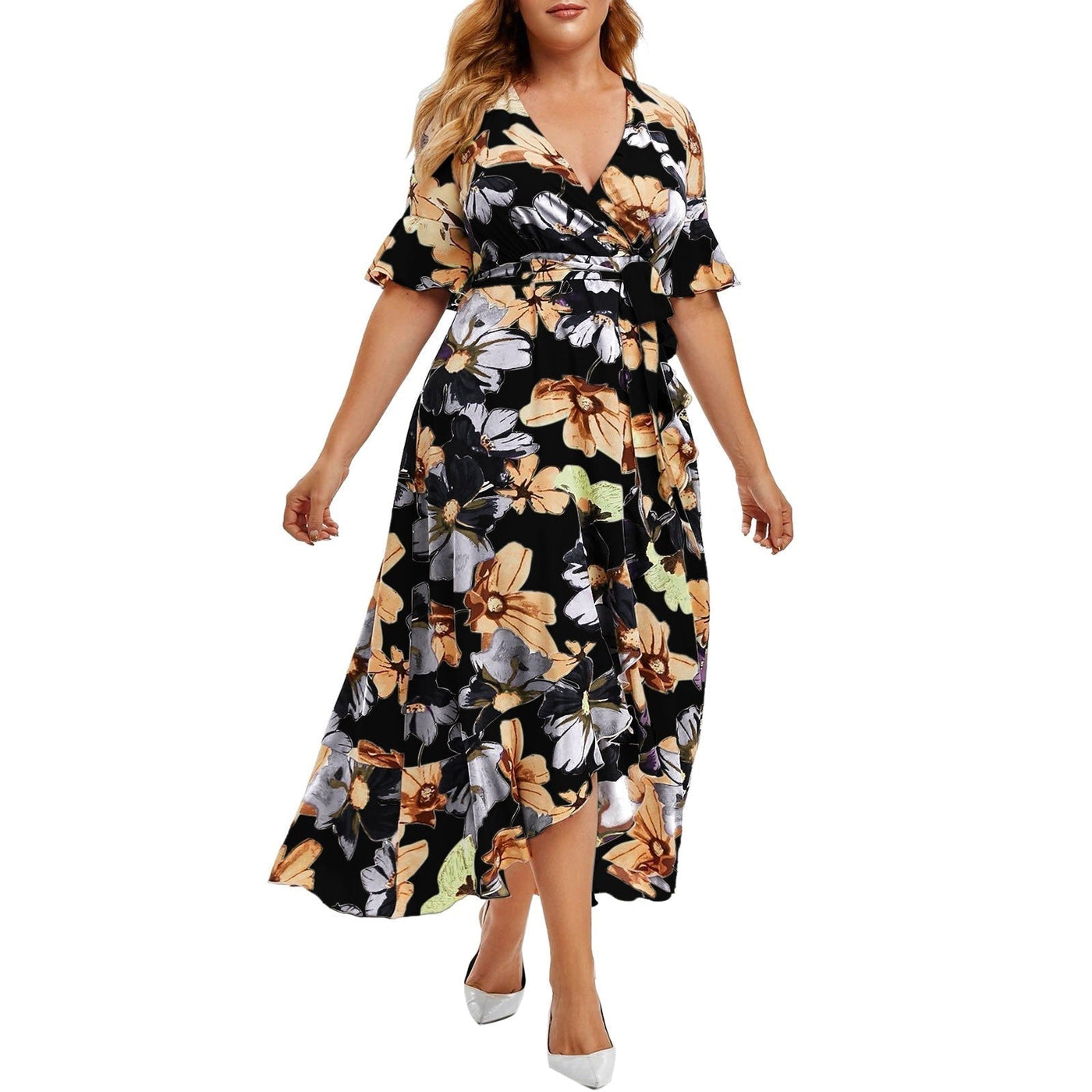 Emily | Plus size sommerkjole til kvinder med blomstermønster l Vanero