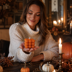 Græskar Kubuslys i Soja | Jack-O'-Lantern Design & Væge | 6,5 cm Dekorationslys Til Halloween & Efterårsdekoration | Vanero