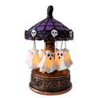 Halloween Spøgelseskarrusel med Lys | Roterende Design & Indbygget Belysning | 19 cm Borddekoration Til Indendørs Brug | Vanero