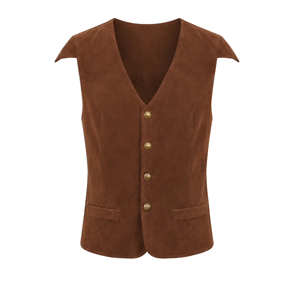 Herre Vest i Polyester med Fløjlslook | V-Hals & Knaplukning | Taljeret Historisk-Inspireret Vest Til Temabegivenheder | Vanero