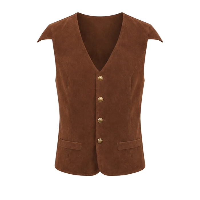 Herre Vest i Polyester med Fløjlslook | V-Hals & Knaplukning | Taljeret Historisk-Inspireret Vest Til Temabegivenheder | Vanero