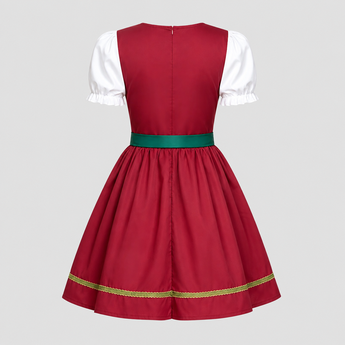 Dame Oktoberfest Kjole i Polyester | Snøredetalje & Forklæde | Korte Puffærmer Til Folkefester & Temafester | Vanero