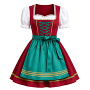 Dame Oktoberfest Kjole i Polyester | Snøredetalje & Forklæde | Korte Puffærmer Til Folkefester & Temafester | Vanero