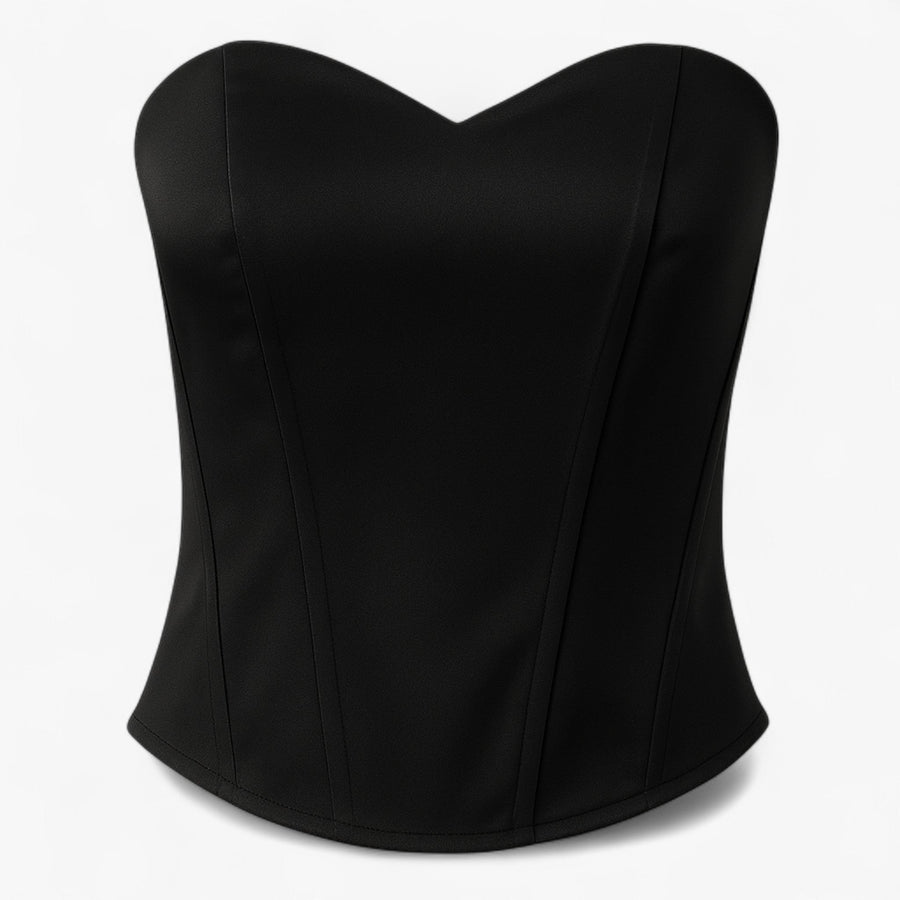 Dame Satin Korsettop | Struktureret Bustier-Design & Frontlynlås | Lang Ærmeløs Top Til Aftenbrug & Lagdelte Outfits | Vanero