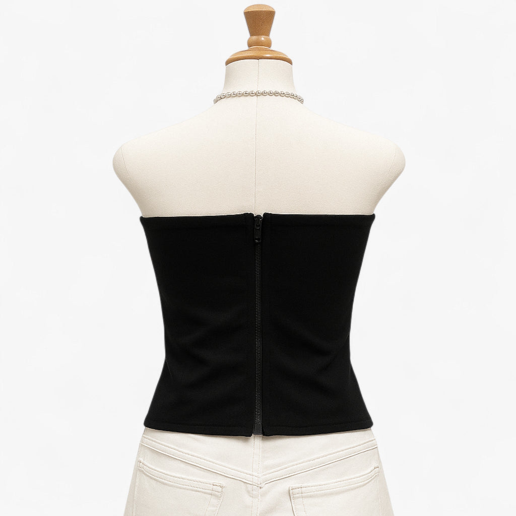 Dame Satin Korsettop | Struktureret Bustier-Design & Frontlynlås | Lang Ærmeløs Top Til Aftenbrug & Lagdelte Outfits | Vanero