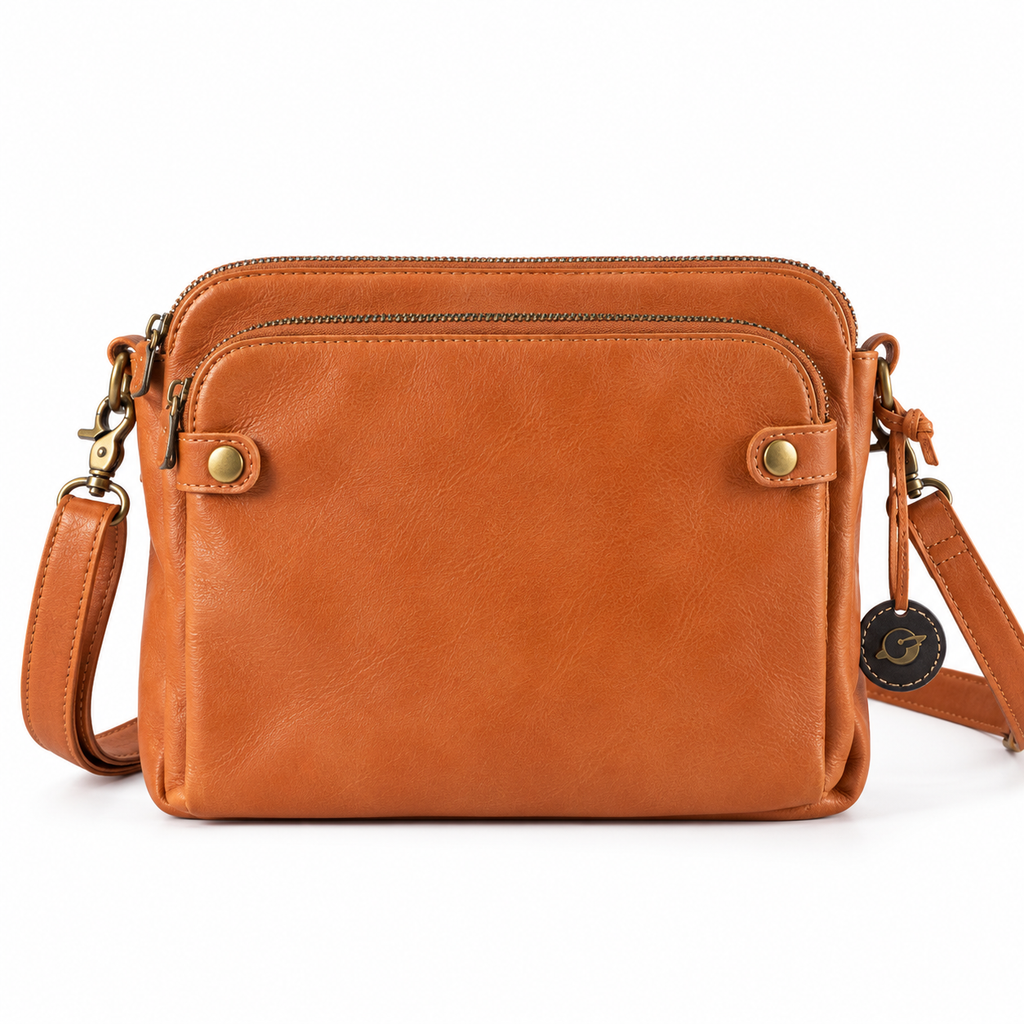 Brun Crossbody Taske i Ægte Læder | Justerbar Skulderrem & Lynlåslukning | Rummelig Skuldertaske Til Arbejde & Hverdagsbrug | Vanero
