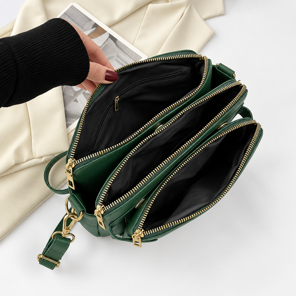 Brun Crossbody Taske i Ægte Læder | Justerbar Skulderrem & Lynlåslukning | Rummelig Skuldertaske Til Arbejde & Hverdagsbrug | Vanero