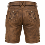 Herre Lederhosen I Ægte Læder | Regular Fit & Dekorativt Broderi | Bayerisk Inspirerede Shorts Til Oktoberfest & Folkefester | Vanero