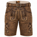 Herre Lederhosen I Ægte Læder | Regular Fit & Dekorativt Broderi | Bayerisk Inspirerede Shorts Til Oktoberfest & Folkefester | Vanero