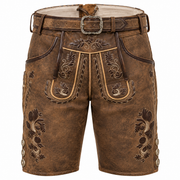 Herre Lederhosen I Ægte Læder | Regular Fit & Dekorativt Broderi | Bayerisk Inspirerede Shorts Til Oktoberfest & Folkefester | Vanero