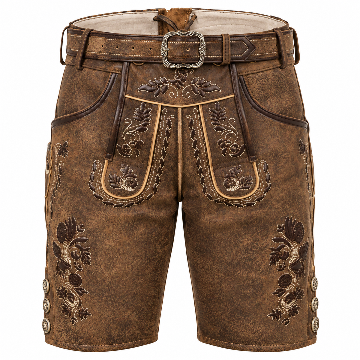 Herre Lederhosen I Ægte Læder | Regular Fit & Dekorativt Broderi | Bayerisk Inspirerede Shorts Til Oktoberfest & Folkefester | Vanero