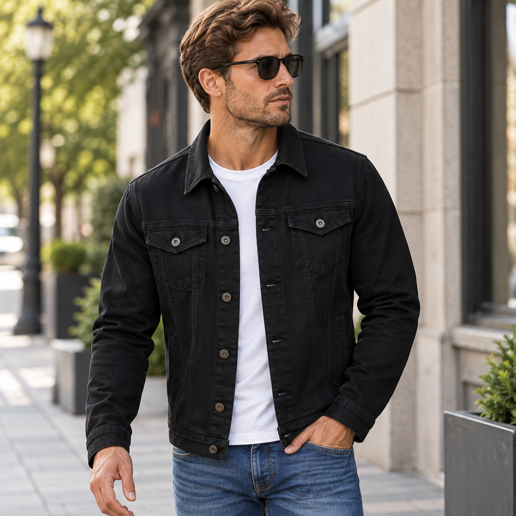 Herre Denim-Style Jakke | Knaplukning & Brystlommer | Langærmet Casual Jakke Til Hverdagsbrug & Lag-På-Lag | Vanero
