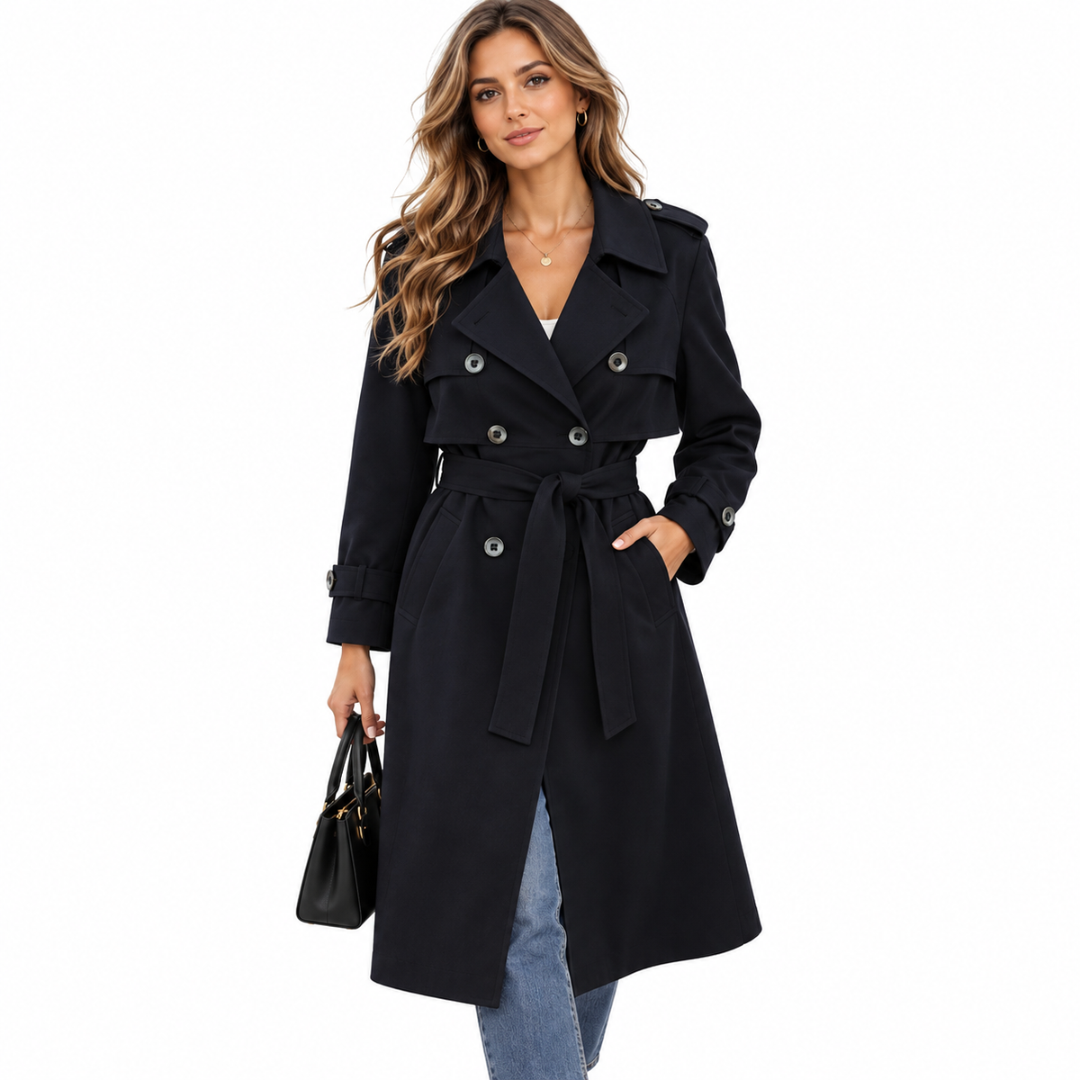 Dame Oversized Trenchcoat | Polyester-Bomuld & Løs Pasform | Frakke Med Knaplukning & Sidelommer Til Lag-På-Lag | Vanero