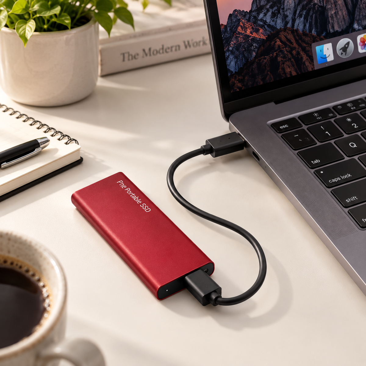 1TB Ekstern SSD | USB-C Tilslutning & Aluminiumlegering | Kompakt Plug-and-Play Solid-State-Drev Til Datalagring & Overførsel | Vanero