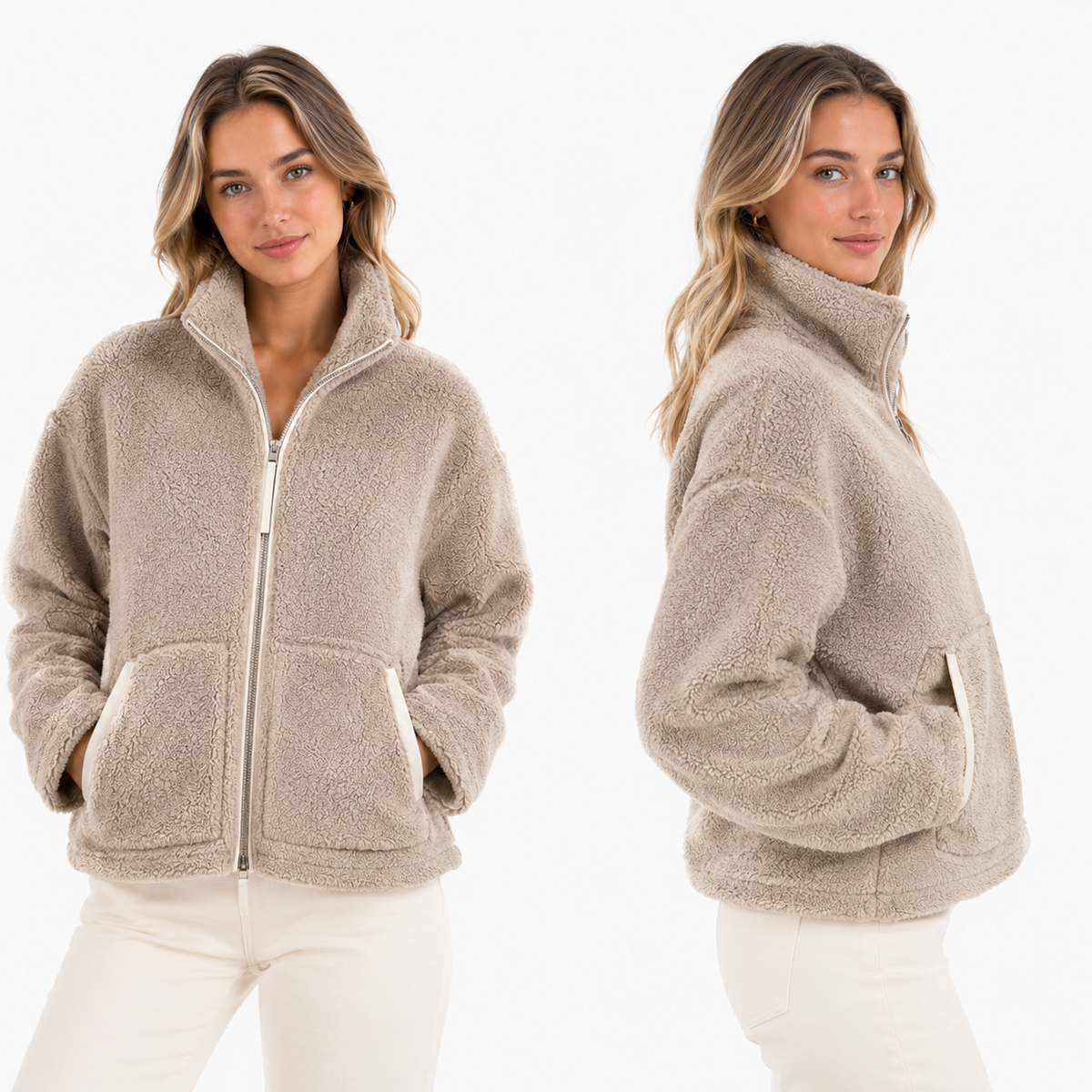 Dame Teddy Fleecejakke | Oversized Pasform Med Lynlåslukning | Langærmet Overtøj Til Efterår & Vinter | Vanero