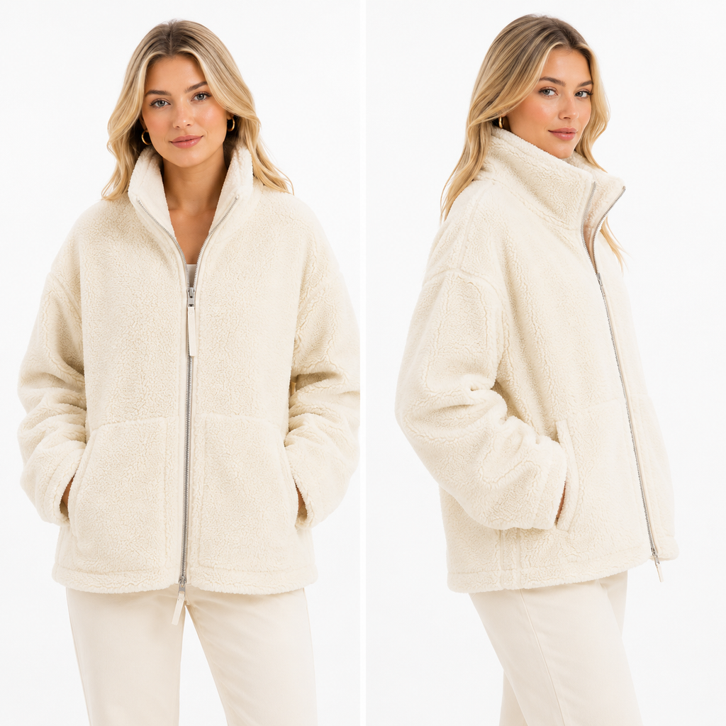 Dame Teddy Fleecejakke | Oversized Pasform Med Lynlåslukning | Langærmet Overtøj Til Efterår & Vinter | Vanero