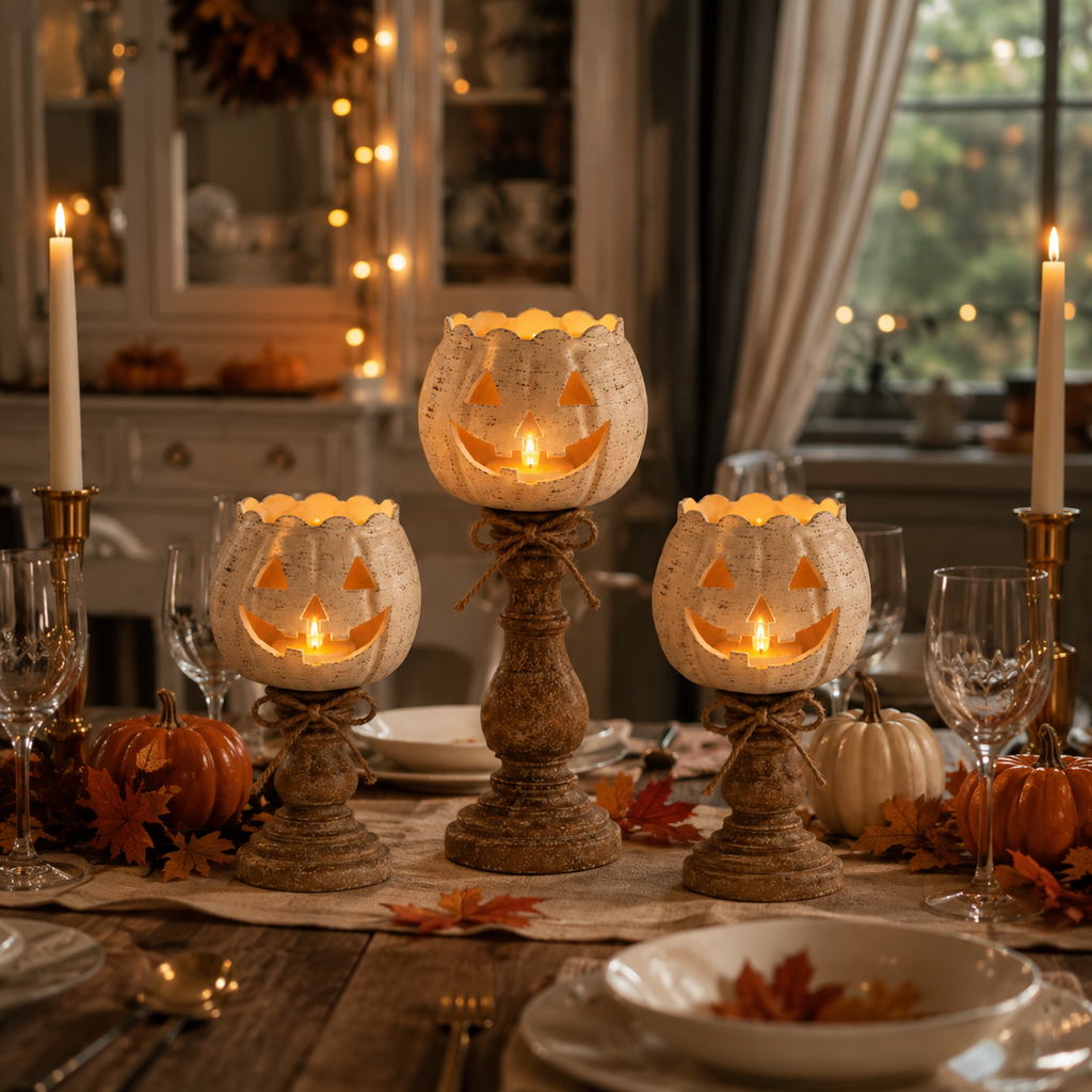 LED Græskardekoration | Elektronisk Varmt Lys & Udskåret Ansigt | Fritstående Halloween-Pynt Til Borde & Indendørs Udstilling | Vanero
