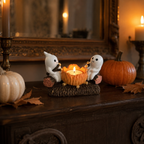 Halloween Spøgelses Lysestage | Harpiksdesign Med To Spøgelser | Fritstående Borddekoration Til Efterårsudsmykning | Vanero