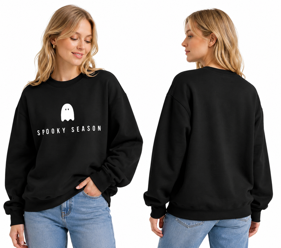 Dame Halloween Sweatshirt Bomuldsblanding | Spøgelsesmotiv & Løs Pasform | Rundhalset Pullover Til Hverdagsbrug | Vanero