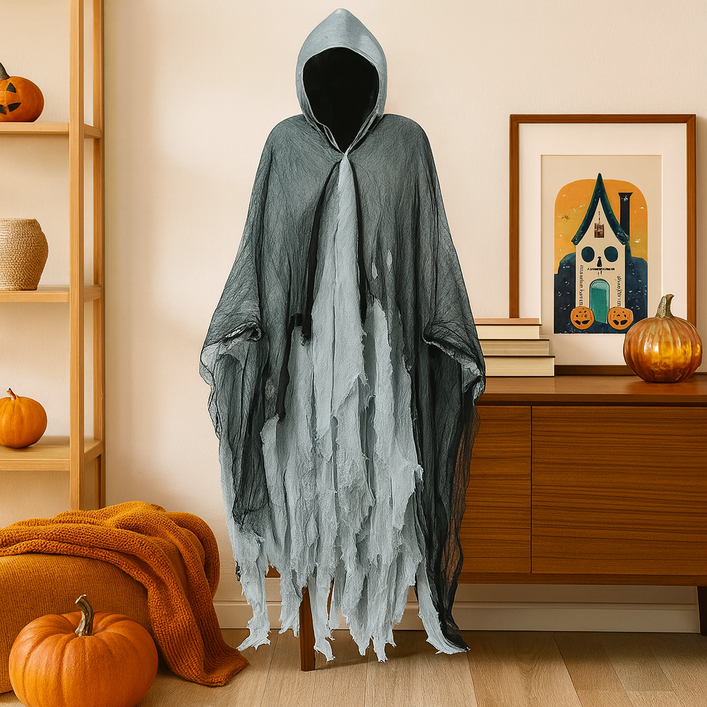 Terrifying Skeleton Halloween Cloak with Hood | Uhyggelig Udklædning til Halloween | Vanero