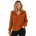 Dame Strikket Zip-Up Jakke i Bomuld | Grov Strik & Lange Ærmer | Casual Cardigan Til Hverdagsbrug & Lag-På-Lag | Vanero