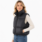 Dame Cropped Puffervest | Ærmeløst Quiltet Design | Ståkrave & Lynlåslukning Til Lag-På-Lag Efterår & Vinter | Vanero