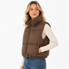 Dame Cropped Puffervest | Ærmeløst Quiltet Design | Ståkrave & Lynlåslukning Til Lag-På-Lag Efterår & Vinter | Vanero