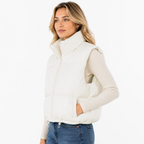 Dame Cropped Puffervest | Ærmeløst Quiltet Design | Ståkrave & Lynlåslukning Til Lag-På-Lag Efterår & Vinter | Vanero
