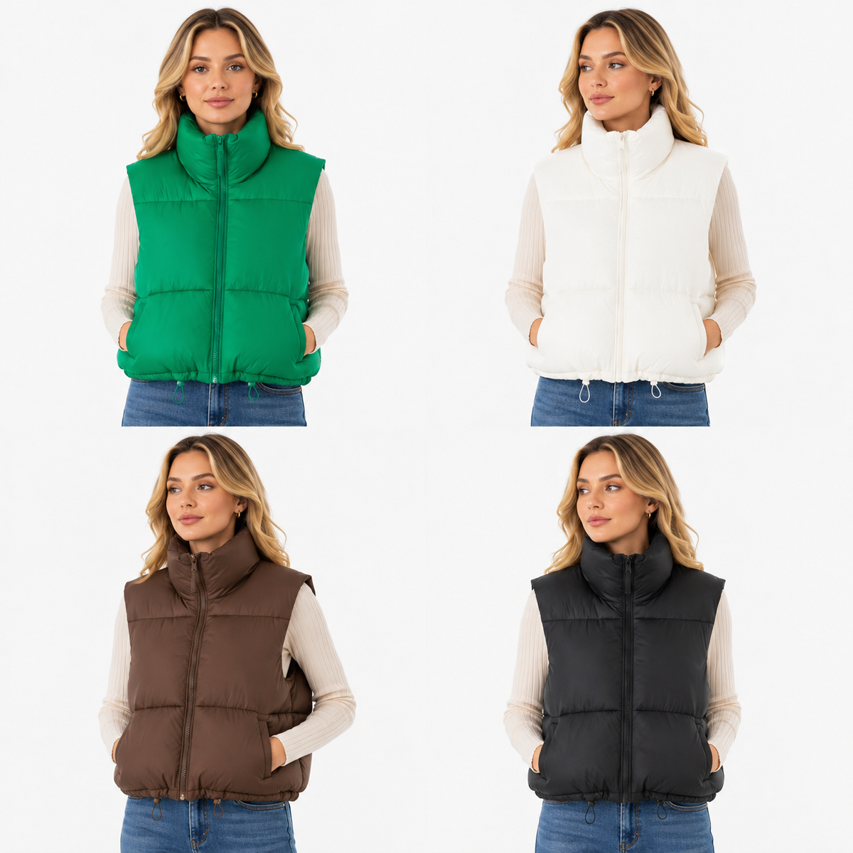 Dame Cropped Puffervest | Ærmeløst Quiltet Design | Ståkrave & Lynlåslukning Til Lag-På-Lag Efterår & Vinter | Vanero