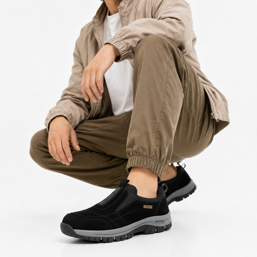 Herre Slip-On Sko | Tekstil & Ruskind Med Elastiske Sidepaneler | Sko Med Rillet Gummisål Til Hverdagsbrug | Vanero
