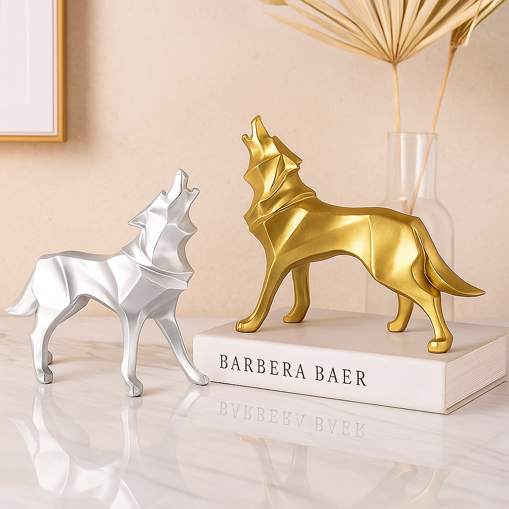 Geometrisk Ulvestatue Dekorativ Skulptur | Fritstående Figur Til Indendørs Display | Hylde Skrivebord Entré & Boligindretning | Vanero