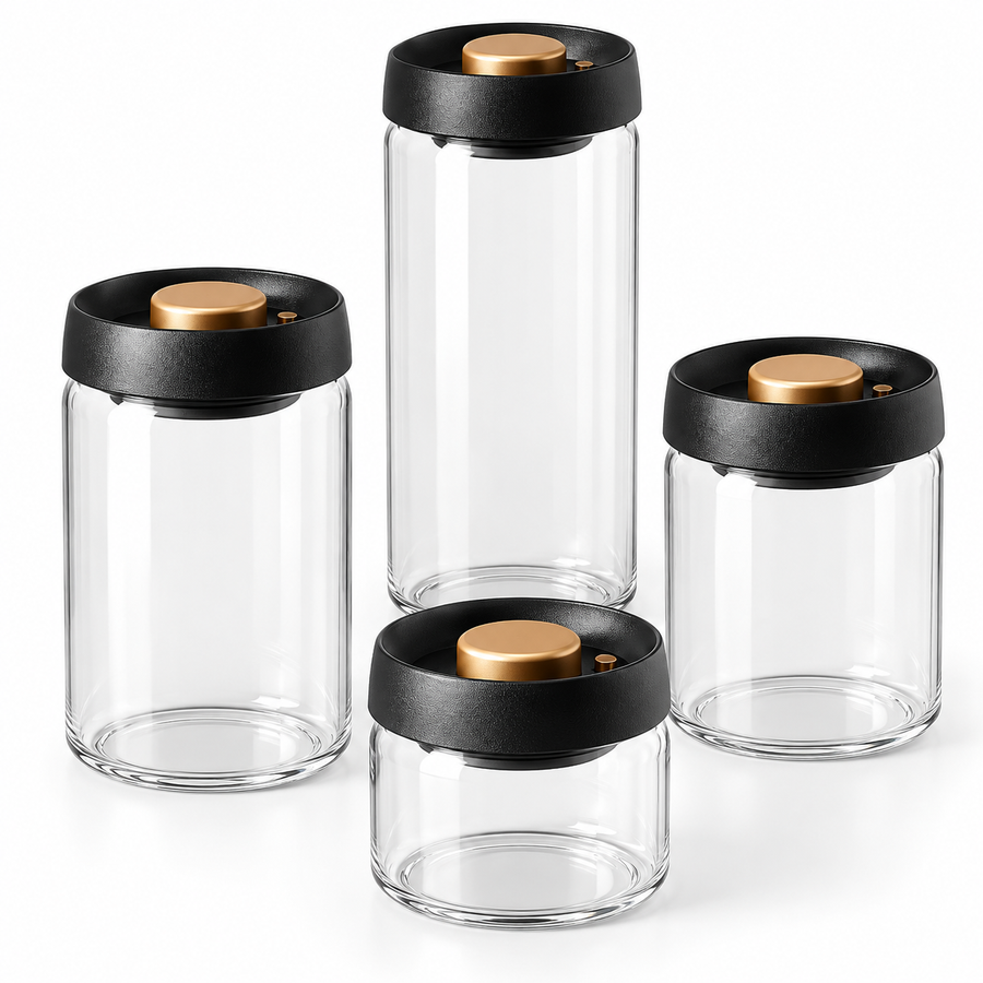 Glasbeholder Til Kaffe | Borosilikatglas & Lufttæt Vakuumlåg | Transparent Opbevaringsglas Til Kaffebønner & Tørvarer | Vanero