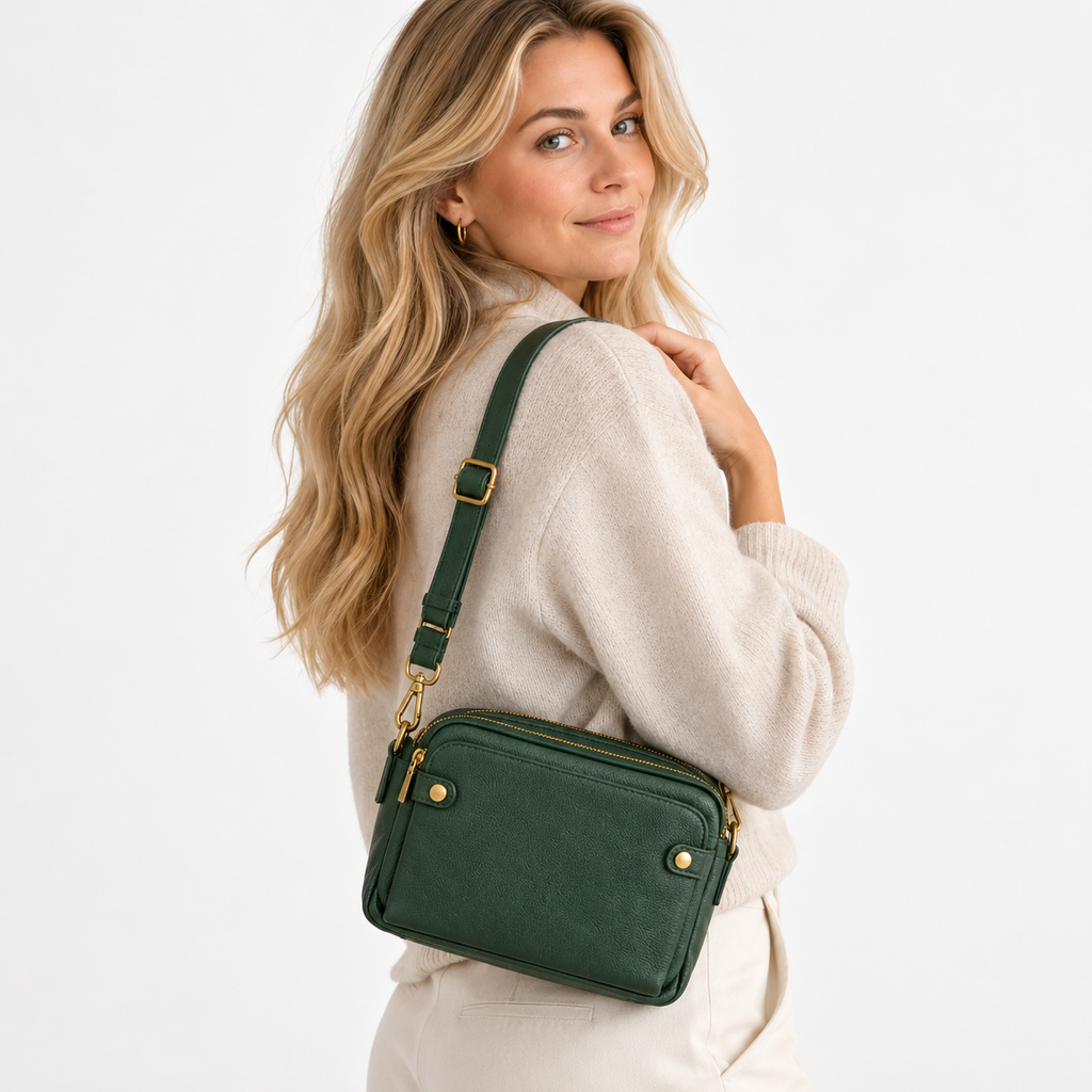 Brun Crossbody Taske i Ægte Læder | Justerbar Skulderrem & Lynlåslukning | Rummelig Skuldertaske Til Arbejde & Hverdagsbrug | Vanero