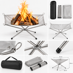 Sammenklappelig Bålholder | Rustfrit Stålnet & Justerbar Højde | Transportabel Bålholder Til Camping, Have & Strand | Vanero