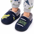 Forede Børnehusko | Bomuld, Plush & Kunstfleecefor | Slip-On Husko Med Dyremotiv & Gummisål Til Indendørs Brug | Vanero