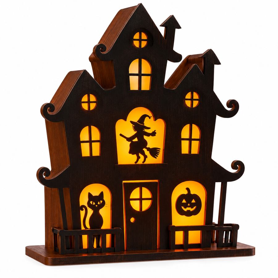3D Halloween Spøgelseshus | Integreret Varm LED-Belysning | Batteridrevet Fritstående Dekoration Til Indendørs Brug | Vanero