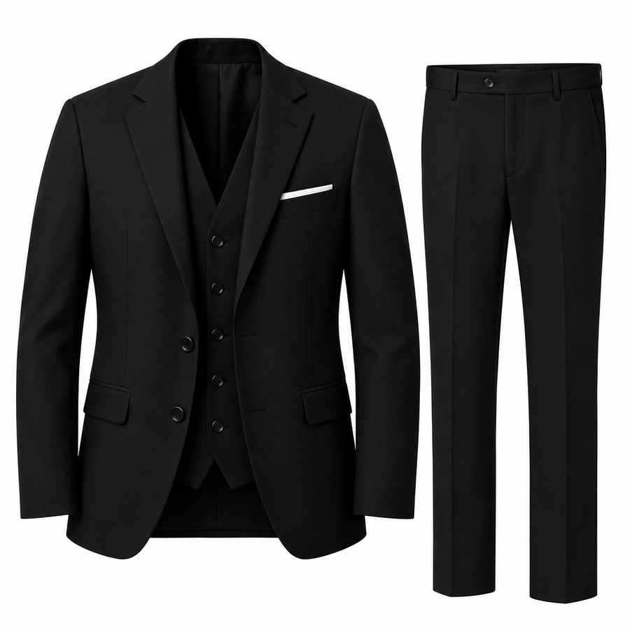 Herre Tre-Delt Jakkesæt | Slim Fit Jakke, Vest & Bukser | Sæt Med Smalt Revers Til Bryllupper & Formelle Anledninger | Vanero