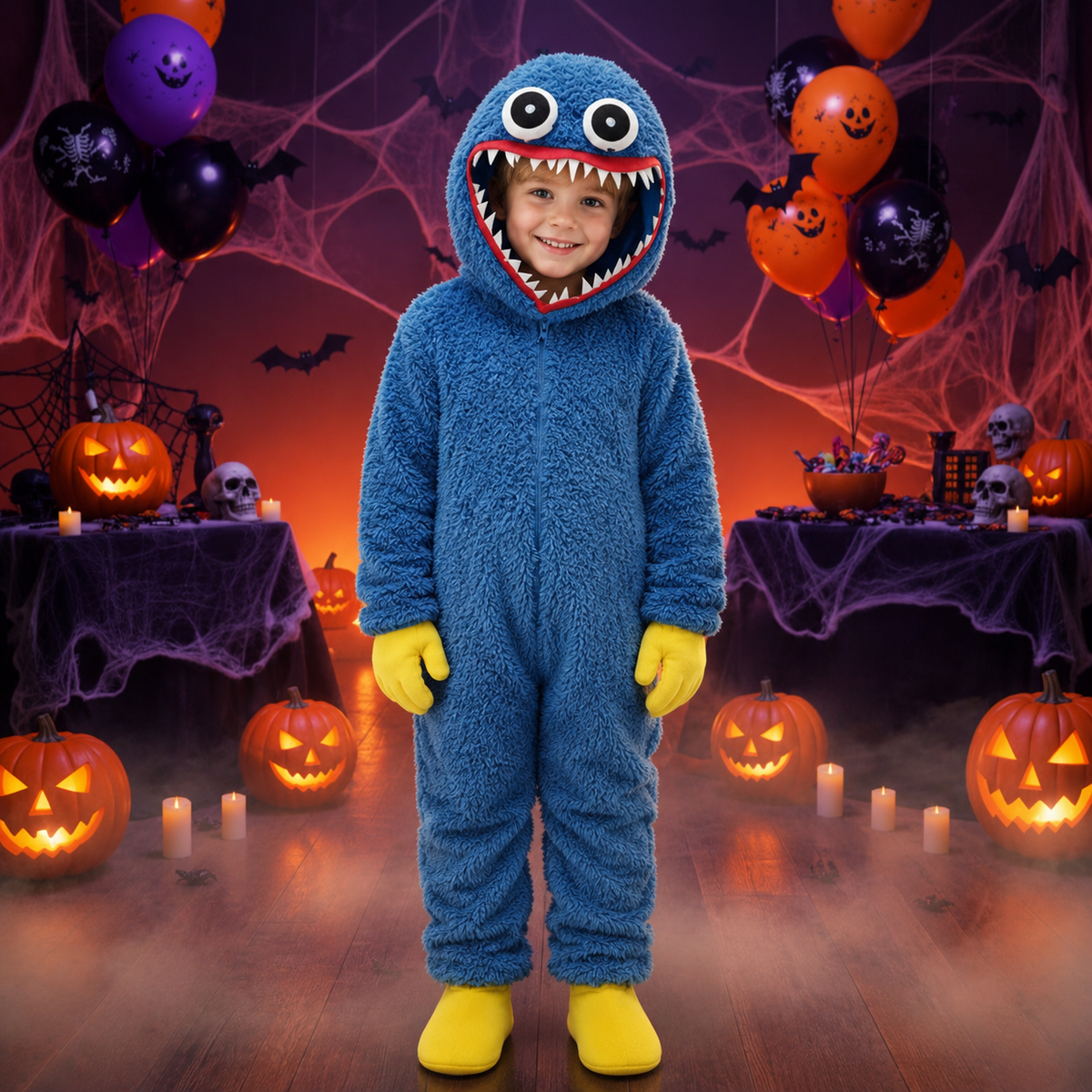 Monster Heldragt Med Hætte | Ét-Styks Design & Pelseffekt | Heldækkende Kostume Til Halloween, Karneval & Temafester | Vanero