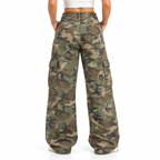 Dame Camouflage Cargo Jeans | Høj Talje & Brede Ben | Denim Bukser Med Stretch I Taljen & Lommer Til Casual Hverdagsbrug | Vanero