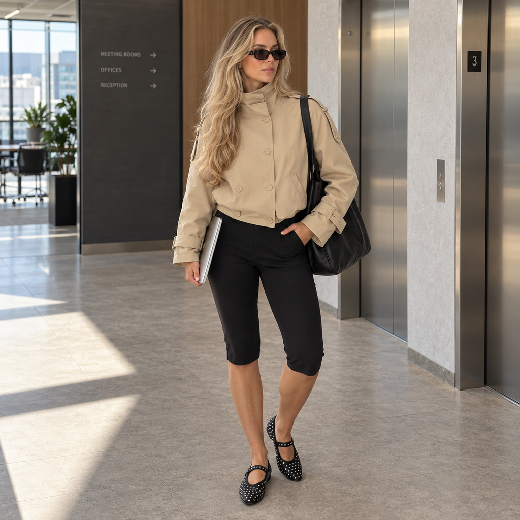 Dame Capri Bukser | Spandex-Nylon Blanding & Høj Talje | Knælange Stretchbukser Med Sideslidser Til Casual- & Aftenbrug | Vanero