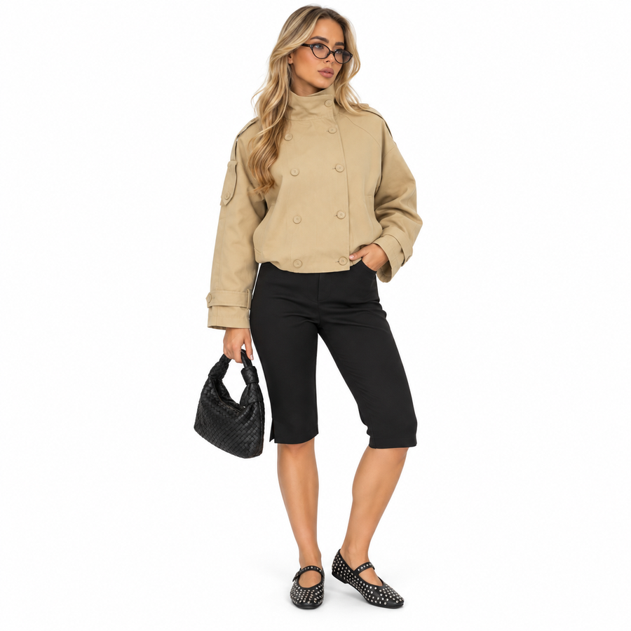 Dame Capri Bukser | Spandex-Nylon Blanding & Høj Talje | Knælange Stretchbukser Med Sideslidser Til Casual- & Aftenbrug | Vanero