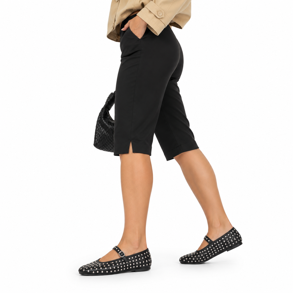 Dame Capri Bukser | Spandex-Nylon Blanding & Høj Talje | Knælange Stretchbukser Med Sideslidser Til Casual- & Aftenbrug | Vanero