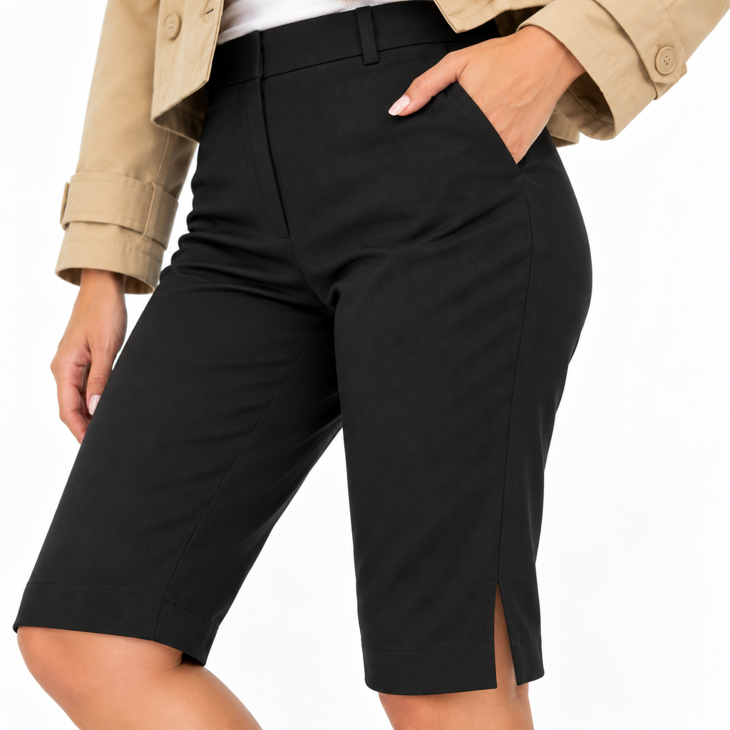 Dame Capri Bukser | Spandex-Nylon Blanding & Høj Talje | Knælange Stretchbukser Med Sideslidser Til Casual- & Aftenbrug | Vanero