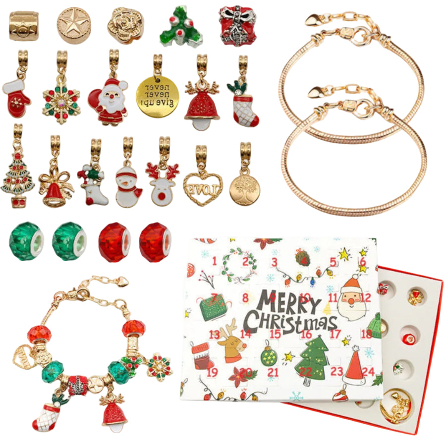 DIY Advent Armbåndssæt Legeringskomponenter | 24 Julecharms Smykkesæt | Julekalender & Smykkefremstilling | Vanero